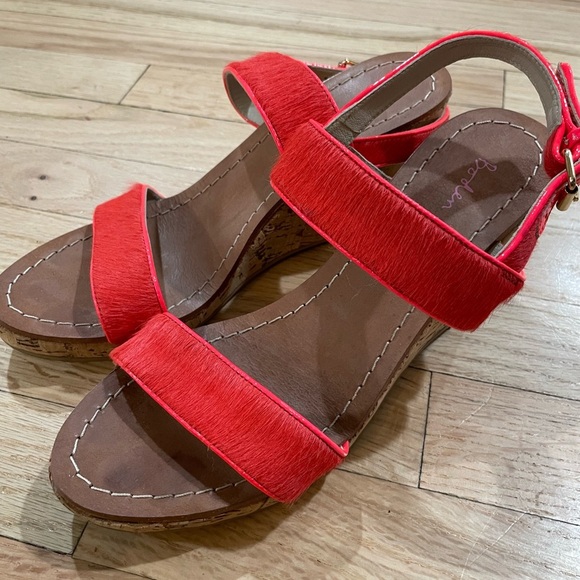 Boden Dark Coral Fringe/Suede Sandals with Slip-On Design - Picture 2 of 6
